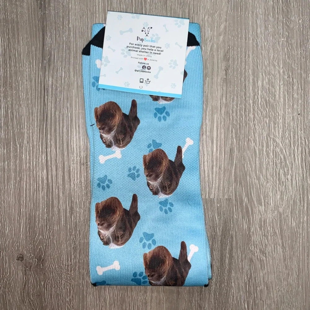 PupSocks German Pointer Crew Length‎ Socks Adult Blue Puppy Dog Bone Paw Print